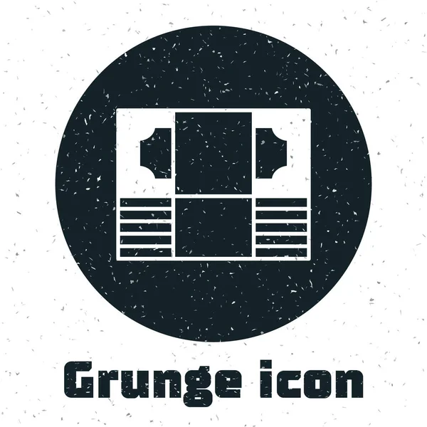 Grunge Stacks бумажные деньги иконка денежных средств изолированы на белом фоне. Пачки денежных купюр. Валюта счета. Монохромный винтажный рисунок. Вектор — стоковый вектор