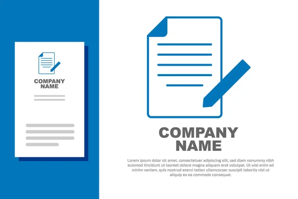 Blue Document e caneta ícone isolado no fundo branco. Ícone de arquivo. Ícone da lista de verificação. Conceito de negócio. Elemento de modelo de design de logotipo. Vetor — Vetor de Stock