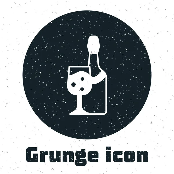 Garrafa Grunge Champagne com ícone de vidro isolado no fundo branco. Desenho vintage monocromático. Vetor —  Vetores de Stock