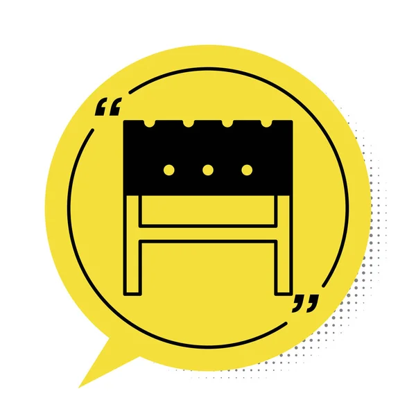 Icono de brasero BBQ negro aislado sobre fondo blanco. Símbolo amarillo de burbuja. Vector — Vector de stock