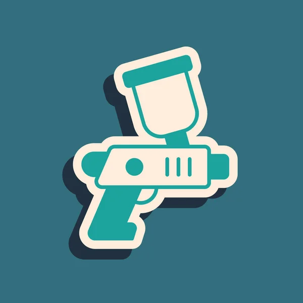 Zelená barva stříkací pistole ikona izolované na zeleném pozadí. Dlouhý stínový styl. Vektor — Stockový vektor