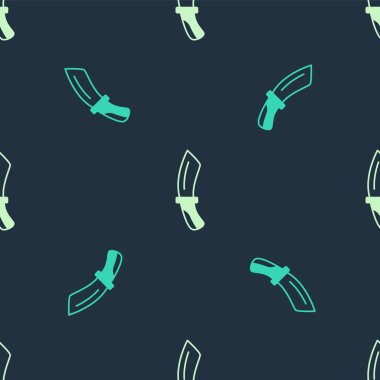 Yeşil ve bej dalgıç bıçağı ikonu mavi arka planda izole edilmiş pürüzsüz desen. Vektör