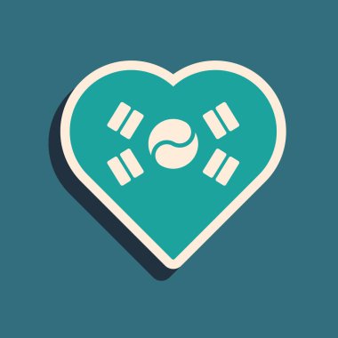 Yeşil Kore amblemi ulusal bayrak simgesinde yeşil arka planda izole edilmiş. Uzun gölge tarzı. Vektör