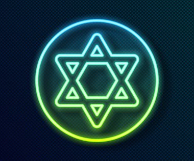 Parlayan neon hattı David 'in Yıldızı simgesi siyah arkaplanda izole edildi. Yahudi dini sembolü. İsrail 'in sembolü. Vektör
