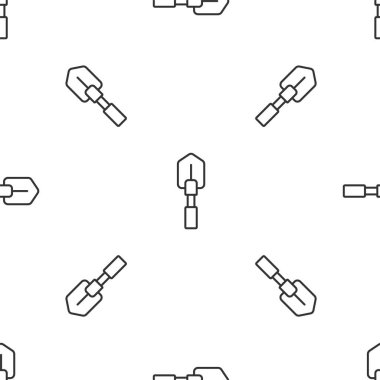 Gri çizgi kürek ikonu beyaz arka planda izole edilmiş pürüzsüz desen. Bahçe aletleri. Bahçecilik, tarım, çiftçilik aleti. Vektör