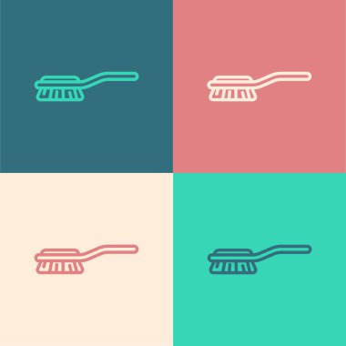 Pop sanat çizgisi. Köpek ve kedi ikonu için saç fırçası. Renkli arka planda izole edilmiş. Hayvan kürkü için fırça. Hayvan aksesuarı. Vektör