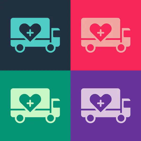 Pop art icône de camion humanitaire isolé sur fond de couleur. Vecteur — Image vectorielle