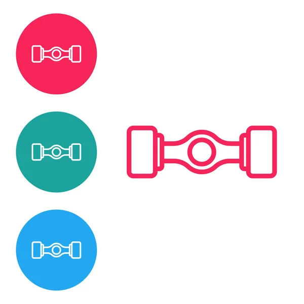 Linea rossa icona auto telaio isolato su sfondo bianco. Imposta le icone nei pulsanti del cerchio. Vettore — Vettoriale Stock