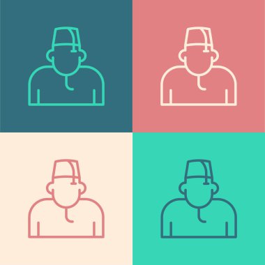 Pop sanat çizgisi Müslüman adam ikonu renk arkaplanda izole edilmiş. Vektör