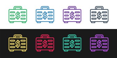 Dosya dosyası ve para simgesi siyah beyaz arkaplanda izole edildi. İş ilanı. İş portföyü. Vektör