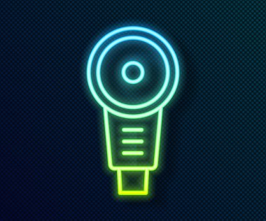 Parlayan neon hattı Angle Öğütücü simgesi siyah arkaplanda izole edildi. Vektör