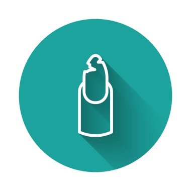 Beyaz çizgi kırık tırnak simgesi uzun gölge arkaplanı ile izole edilmiş. Tırnağı çatlamış. Yeşil daire düğmesi. Vektör