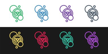 Güney Kore siyah beyaz arka planda izole edilmiş bozuk para ikonu kazandı. Güney Kore para birimi işi, ödeme ve finans. Vektör