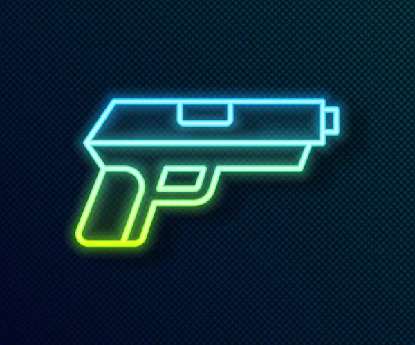 Gloeiende neon lijn Pistol of pistool pictogram geïsoleerd op zwarte achtergrond. Politie of militair pistool. Klein vuurwapen. Vector — Stockvector