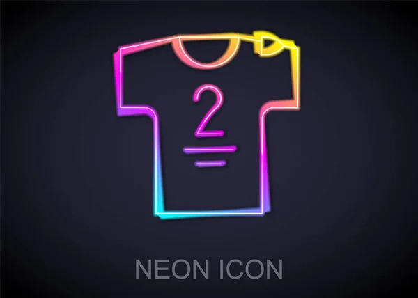 Hehkuva neon line Jalkapallo jersey ja t-paita kuvake eristetty mustalla pohjalla. Vektori — vektorikuva