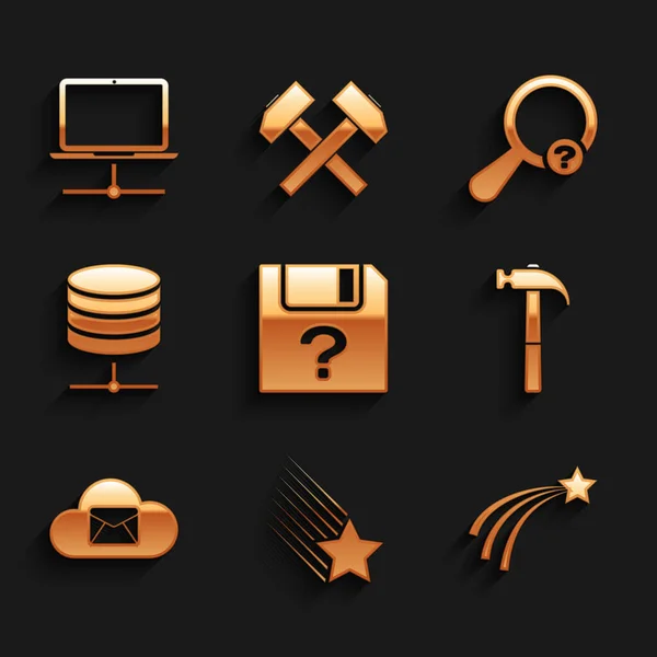 Set Unknown document, Falling star, , Hammer, Cloud mail server and Server, Data, Web Hosting icon. Vector — Διανυσματικό Αρχείο