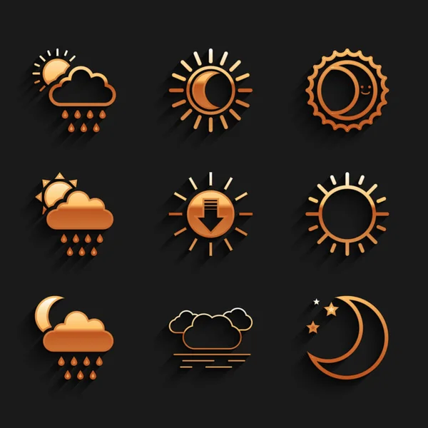 Set Sunset, Cloud, Moon and stars, with rain moon, sun, Eclipse of the and icon. Vector — Stockvektor