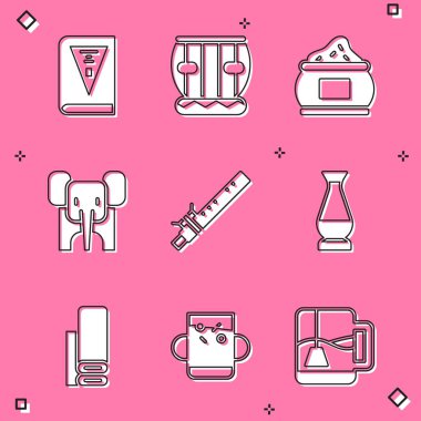 Hindistan Anayasa Günü, Enstrüman tablası, Hint baharatı, Fil, Bambu flüt Hindistan, vazo, tekstil kumaşı ve çay ve yaprak ikonu. Vektör