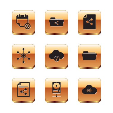 Finansal takvim, Paylaşım dosyası, Sabit disk sürücüsünü paylaşım ağına, Müzik Akımı servisine, Ağ ve simgeye ayarla. Vektör