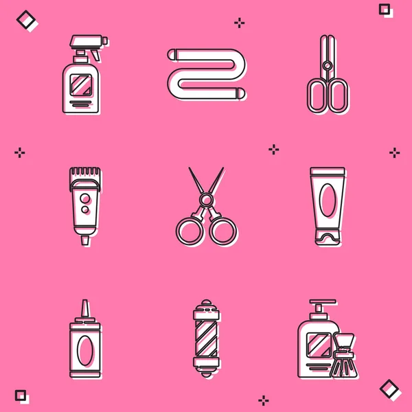 Set Hairdresser Pistol Spray Bottle Towel Scissors Hairdresser Electrical Clipper — Stock Vector