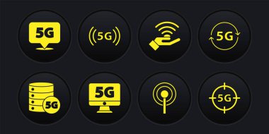 Sunucu 5G ağını, Monitor with, Anten ve Konum simgesini ayarla. Vektör