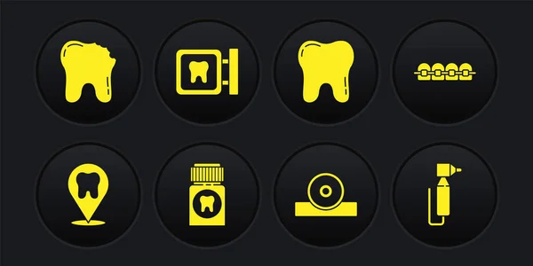 Zestaw Umiejscowienie Kliniki Stomatologicznej Zęby Szelkami Tabletki Przeciwbólowe Reflektor Otolaryngologiczny — Wektor stockowy
