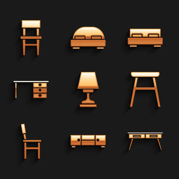 Set Lampe Table Commode Bureau Chaise Grand Lit Icône Vecteur — Image vectorielle