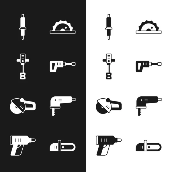 Set Taladro Martillo Rotatorio Mezclador Concreto Eléctrico Manual Soldador Sierra — Archivo Imágenes Vectoriales