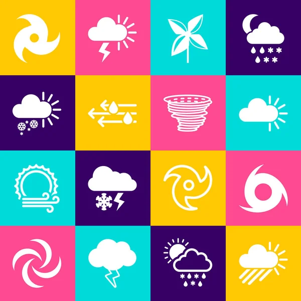 Bewölkt mit Regen und Sonne, Tornado, Windrad, Wind, Schnee und Icon. Vektor — Stockvektor