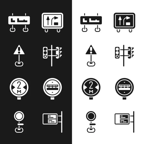 Ampel, Ausrufezeichen im Dreieck, Verkehrszeichen, Bahnübergang, Verkehrsschild und Symbol setzen. Vektor — Stockvektor
