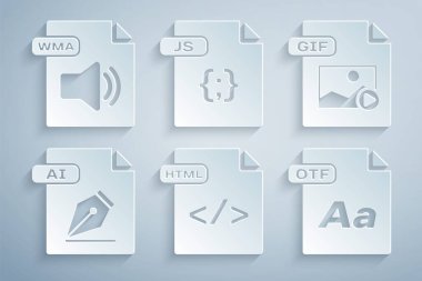HTML dosya belgesini, GIF, AI, OTF, JS ve WMA simgesini ayarla. Vektör