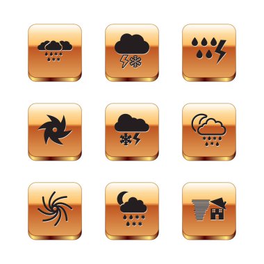 Bulut 'u kar ve yağmurla donat, Kasırga, kar, ay, şimşek, fırtına, girdap ve ikon. Vektör