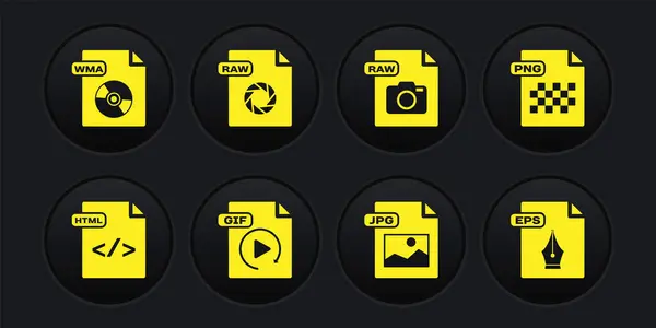 Set HTML file document, PNG, GIF, JPG, RAW, EPS and WMA icon. Vector — 스톡 벡터