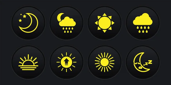 Set Sunset, Cloud with rain, and moon, Moon icon and stars icon. Vector — Stockvektor