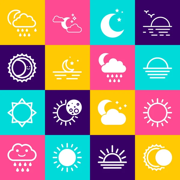 Set Eclipse of the sun, Sun, Sunset, Moon and stars, Cloud with rain moon and icon. Vector — Stockvektor