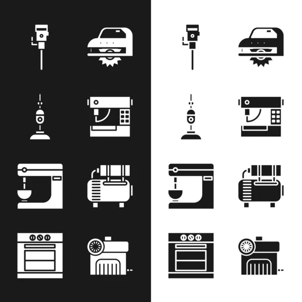 Set Sewing machine, Vacuum cleaner, Construction jackhammer, Electric circular saw, mixer and Air compressor icon. Vector — 스톡 벡터