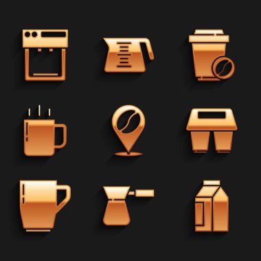 Kahve çekirdeği, Türk kahvesi, fasülye, paket kahve fincanı ve makine ikonu. Vektör