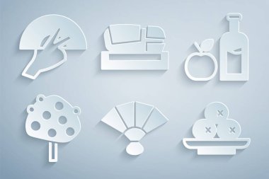 Fan flamenko, Apple elma şarabı, portakal ağacı, tabakta zeytin, stadyum Mestalla ve ikon. Vektör