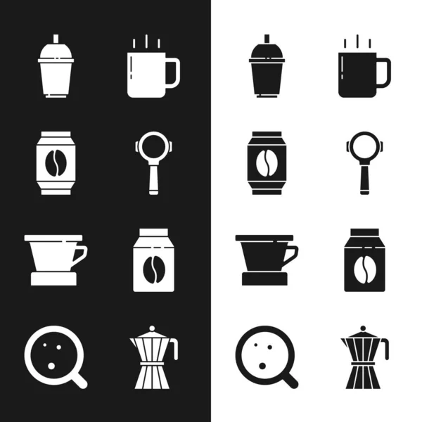 Комплект держатель фильтра кофе, мешок кофейных зерен, чашка идти, V60 производитель, moca горшок и значок. Вектор — стоковый вектор