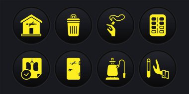 Ciğerlerin röntgenini çek, nikotin sakızını su toplamasına koy sigara içilmeyen bölge, nargile, sigaralı el, çöp tenekesi, pes edip ev ikonuna geç. Vektör