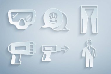 Balıkçılık zıpkını, dalgıç kıyafeti, fener dalgıcı, deniz kabuğu ve dalış maskesi ikonu hazırlayın. Vektör