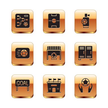 Şampiyonluk turnuvasındaki sıralama, Gol futbolu, futbol stadyumu, gol, futbol, korna ve saha ikonu. Vektör