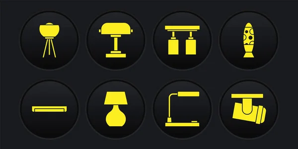 Sett lysrør, gulv, tabell, Led track lys og lamper og ikon. Vektor – stockvektor