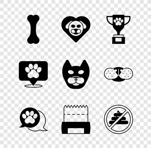 Set Dog bone, Heart with dog, Pet award, Paw print, shit bag, No, Location veterinary hospital and Cat icon. Vector — Stockvektor