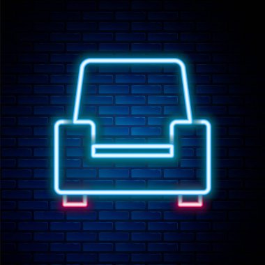 Parlayan neon hattı Armchair simgesi tuğla duvar arkasında izole edildi. Renkli taslak konsepti. Vektör