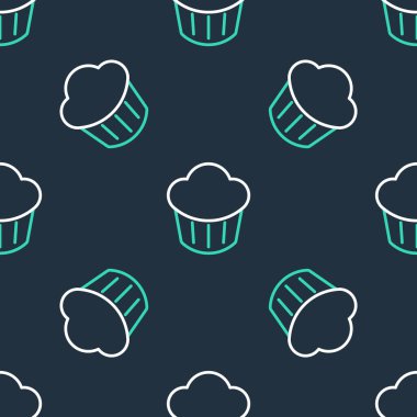 Cupcake simgesi siyah arkaplanda izole edilmiş. Vektör