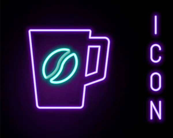 Gloeiende neon lijn Koffie cup pictogram geïsoleerd op zwarte achtergrond. Theekopje. Warme drank koffie. Kleurrijk concept. Vector — Stockvector