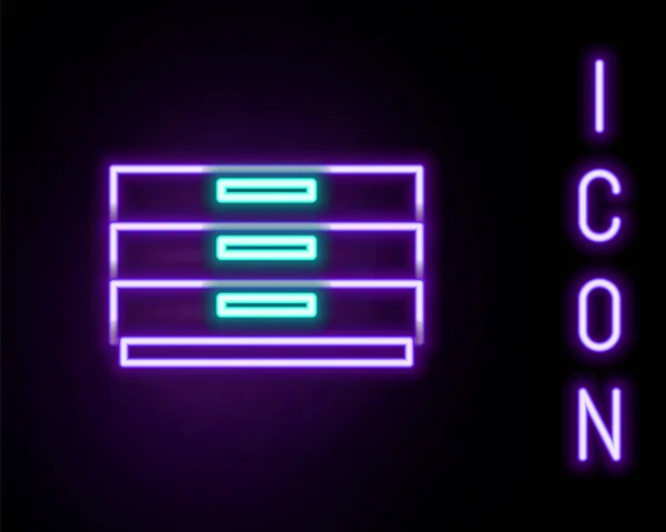 Linea neon luminosa Icona cassettiera isolata su sfondo nero. Concetto di contorno colorato. Vettore — Vettoriale Stock