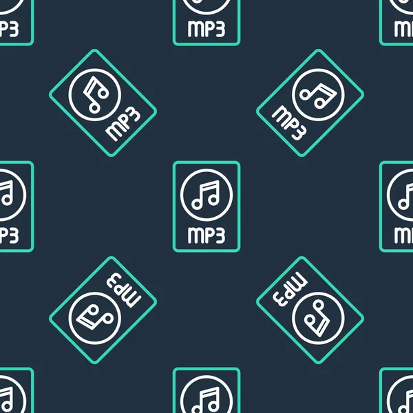 Documento de arquivo MP3 de linha. Baixar ícone de botão mp3 isolado padrão sem costura no fundo preto. Sinal de formato de música Mp3. Símbolo do ficheiro MP3. Vetor — Vetor de Stock