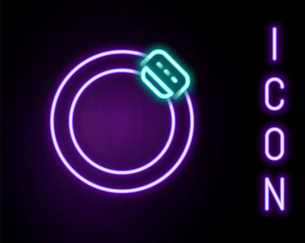 Glödande neon line Cykel broms skiva ikon isolerad på svart bakgrund. Färgstarkt skisskoncept. Vektor — Stock vektor